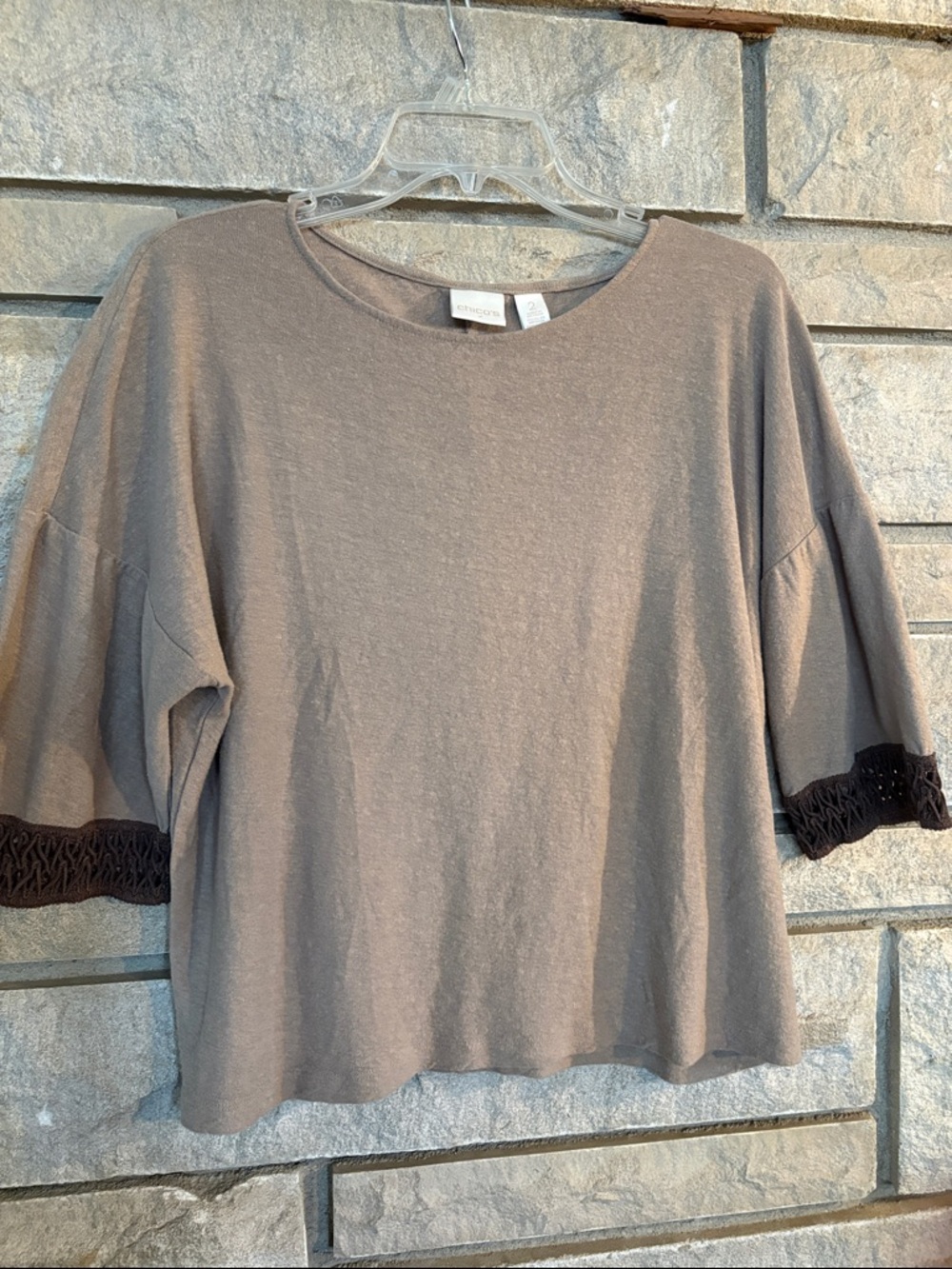 Chico's Taupe Short Sleeve Tee with Dark Brown Cuffs